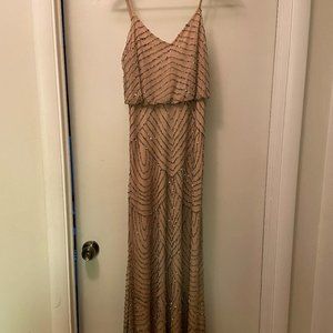 Adrianna Papell Silver Blouson Beaded Gown Dress